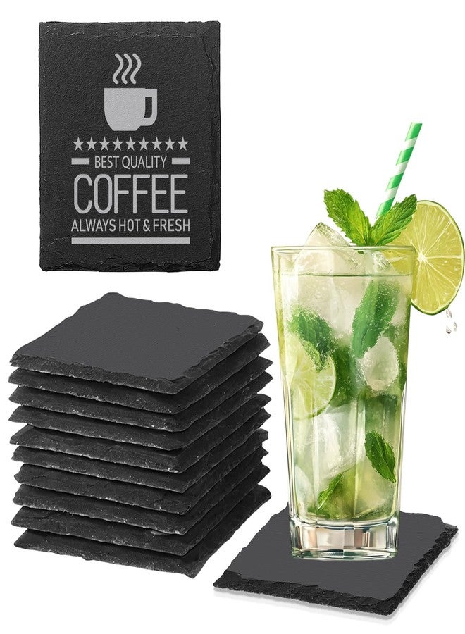 DASSNANE 12 PCS Slate Coasters Black Square 4 Inch Bulk Rock, Blank Laser Engraving, Scratch Resistant Bottom, Home Office Kitchen Gift Wedding Bar Party (12 PCS Square Coasters) - Image 1